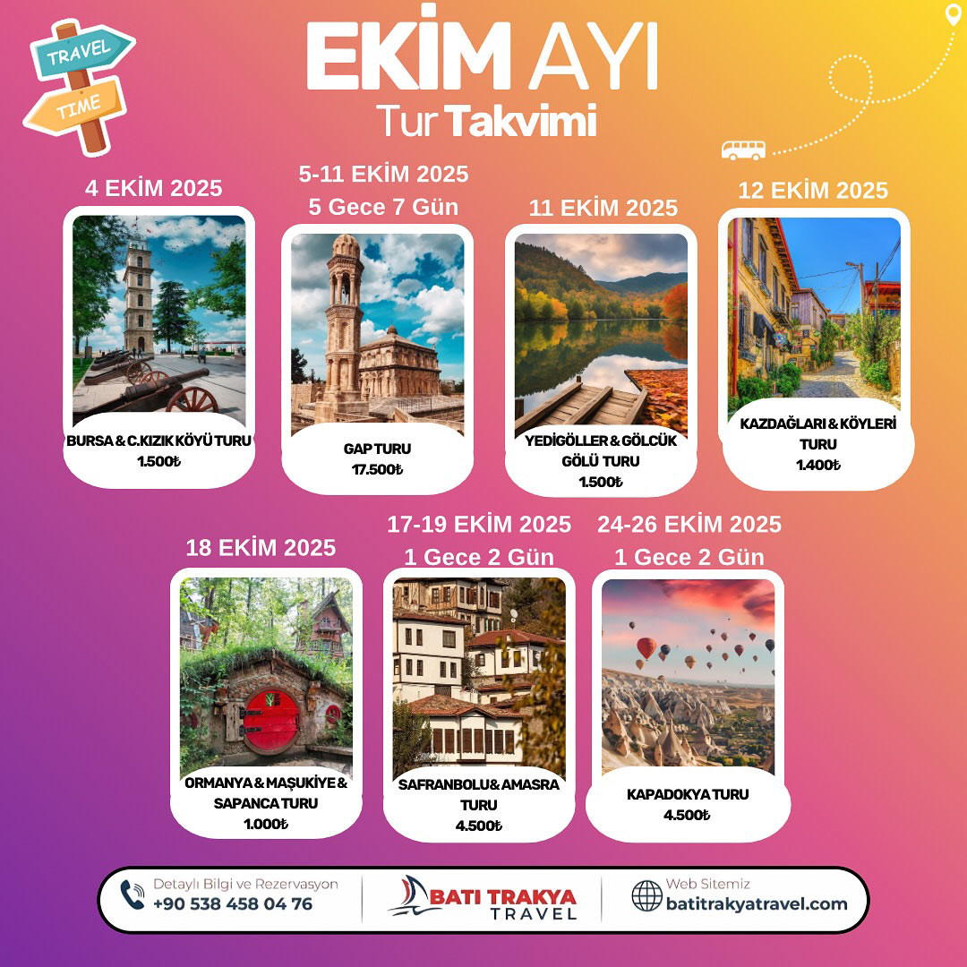 Ekim Ayı Tur Takvimi