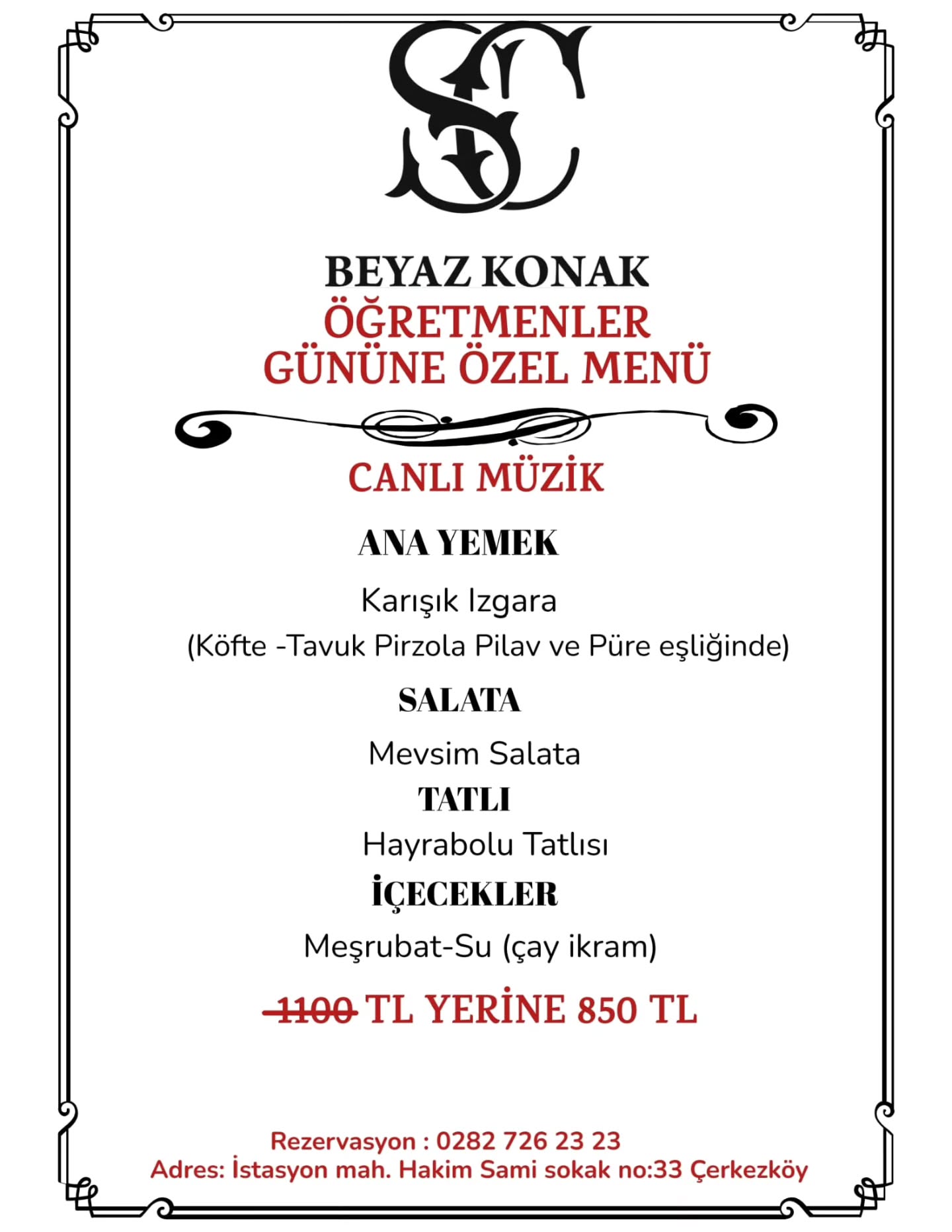 Öğretmenler Gününe Özel Menü
